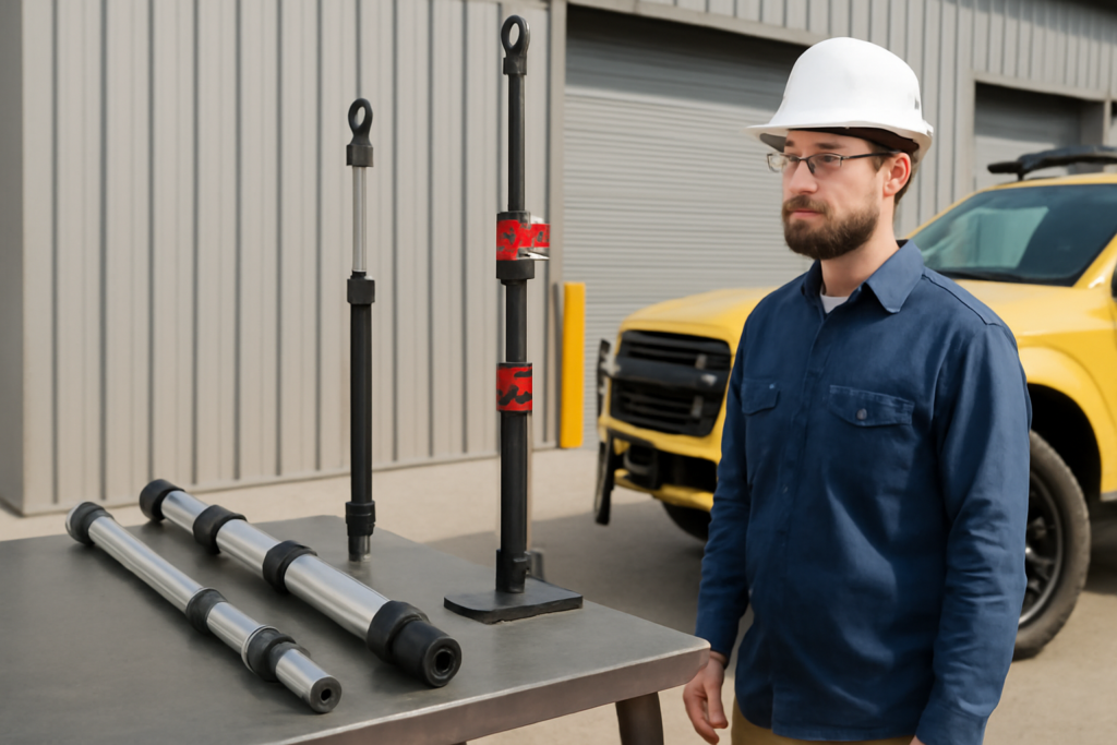 Tipos de Pértigas Mineras: Pértigas desmontables, pértigas con conexión rápida y bases para instalación en el parachoques o barra antivuelco.