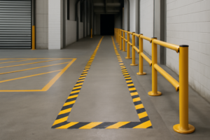 Señalización perimetral para separar zonas de tráfico interno