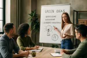 Cultura verde en la oficina: Publica ideas para motivar a los empleados mediante retos, talleres de educación ambiental o campañas de comunicación interna.